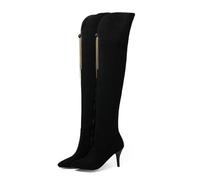 WOkismD Damen Overknee-Stiefel mit spitzer Zehenpartie, Stilettoabsatz, seitlichem Reißverschluss, modisch,Schwarz,48 EU