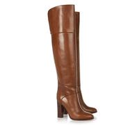WOkismD Damen Overknee Stiefel PU Leder Oberschenkel-Hoch, Lang Und Bequem Winter Große Größe Braun Dicke Hochhackige Overknee Stiefel,Braun,44 EU
