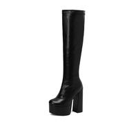 WOkismD Damen Plateau Overknee Stiefel mit Blockabsatz Oberschenkelhohe Stiefel Stilvolle Gelegenheit & Club,Schwarz,37 EU