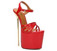 WOkismD Damen-Plateau-Stiletto-Absatz-Schuhe, Peep-Toe-Pumps, 21,8 cm Absätze, Knöchelriemen, Super-High-Heels für sexy Stripper-Kleid, Hochzeit, Party,Rot,44