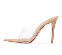 WOkismD Damen PVC transparent Stiletto High Heel Spitze offene Zehen Sandalen Pantoletten Schuhe Slingback Slip-on Abschlussball Partykleid Sommer 4,7 Zoll Heels,Beige,38