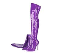 WOkismD Dehnbare Overknee-Stiefel für Damen, modisch, bequem, Spitze Zehenpartie, Stiletto-Absatz, Overknee-Stiefel mit Reißverschluss auf der Rückseite, Lackleder-Abendschuhe,Lila,41