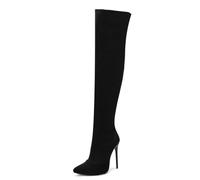 WOkismD Elastische, Enge Overknee-Stiefel für Damen, Spitze Zehenpartie, Stiletto-High-Heels, seitlicher Reißverschluss, oberschenkelhohe Stiefel, einfarbige Herbst-Winter-Kleiderschuhe,Schwarz,41