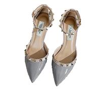 WOkismD Modische Damen-Pumps mit Nieten und Nieten, Knöchelriemen, mittlere Kitten-Heels, sexy, Spitze, geschlossene Zehen, Stiletto-Absätze, Hochzeit, Party, Abendkleid,Blau,33