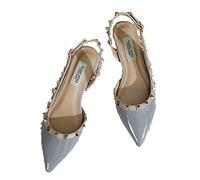 WOkismD Modische Damen-Pumps mit Nieten und Nieten, sexy, Spitze Zehen, Flache Schuhe, lässig, bequem, geschlossene Zehenpartie, Slingback-Slipper, Flache Schuhe, Klassische Abendschuhe,Blau,38