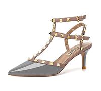 WOkismD Modische Damen-Pumps mit spitzem Zehenbereich und hohem Absatz, modische Nietennieten, T-Riemen, mittlere Kitten-Heels, sexy Slingback-Stiletto-Party-Absätze, Alltagskleidung,Blau,40