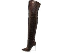 WOkismD Oberschenkelhohe Overknee-Stiefel mit künstlicher Schlange, sexy, spitzer Zehenbereich, Stiletto-Absatz, Langer Stiefel, Modenschau-Kleiderschuhe für Damen,Schwarz,39