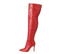 WOkismD Overknee-Stiefel aus PU-Leder für Damen, modisch und bequem, Spitze Zehenpartie, Stiletto-Absatz, Overknee-Stiefel mit seitlichem Reißverschluss, Date-Party-Club-Abendschuhe,Rot,41
