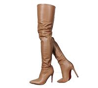 WOkismD Overknee-Stiefel für Damen mit Absatz, oberschenkelhohe Stiefel aus Leder, PU, Stretch-Reißverschluss hinten, spitzer Zehenbereich, Stiletto-Lange Stiefelschuhe,Braun,47