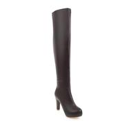 WOkismD Overknee-Stiefel für Damen mit Plateau, klobiger High Heels, PU-Leder, runde Zehenpartie, Blockabsatz, seitlicher Reißverschluss, Langer Stiefel, Elegante Schuhe,Braun,39