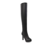 WOkismD Overknee-Stiefel für Damen mit Plateau, klobiger High Heels, PU-Leder, runde Zehenpartie, Blockabsatz, seitlicher Reißverschluss, Langer Stiefel, Elegante Schuhe,Schwarz,39