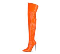 WOkismD Overknee-Stiefel für Damen mit Reißverschluss, spitzer Zehenpartie, Stiletto-Absatz, Lackleder, Overknee-Stiefel zum Reiten, Herbst-Winter-Abendschuhe,Orange,44