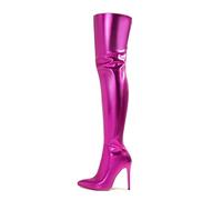 WOkismD Overknee-Stiefel für Damen mit spitzer Spitze, Overknee-Stiefel, Cosplay-Tanzparty, Lackleder, Stiletto-Absatz, hohe Stiefel mit Reißverschluss hinten,Lila,44