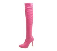 WOkismD Overknee-Stiefel für Damen, seitlicher Reißverschluss, Spitze Zehenpartie, Stiletto-Absatz, Overknee-Stiefel aus Kunstleder, Stretch, Herbst-/Winter-Abendschuhe,Rosa,39