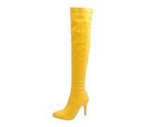 WOkismD Overknee-Stiefel für Damen, seitlicher Reißverschluss, Spitze Zehenpartie, Stiletto-Absatz, Overknee-Stiefel aus Kunstleder, Stretch, Herbst-/Winter-Abendschuhe,Gelb,39