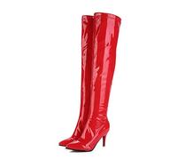 WOkismD Overknee-Stiefel für Damen Sexy Stiletto High Heel Lackleder Overknee-Stiefel mit spitzer Zehenpartie und seitlichem Reißverschluss,Rot,37