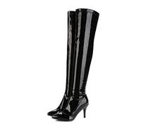 WOkismD Overknee-Stiefel für Damen Sexy Stiletto High Heel Lackleder Overknee-Stiefel mit spitzer Zehenpartie und seitlichem Reißverschluss,Schwarz,38