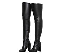 WOkismD Overknee-Stiefel für Damen, Stretch, oberschenkelhoch, Blockabsatz, Stiefel, modisch, seitlicher Reißverschluss, Winterstiefel, Kunstleder, Bequeme Freizeitschuhe,Schwarz,46