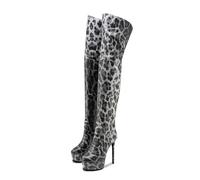 WOkismD Plateauabsatz für Damen Stiletto Overknee-Stiefel Party Hochzeit,Schwarz,43 EU