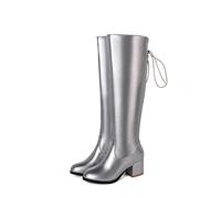 WOkismD Stiefel Damen Sexy Hoch Silber Performance Tanzstiefel Overknee Golden Patent Leder Helle Lederstiefel,Silber,40