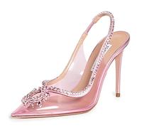 WOkismD Transparente Damen-Pumps aus PVC, Slingback, Spitze Zehen, Stiletto-Absätze, Strass, Hochzeitskleid, geschlossene Zehen, Pumps,Rosa,37