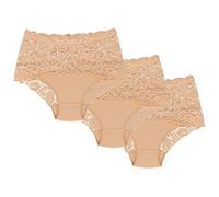 Wolbar Dame Slip 3Er Pack Bund Pantys Spitze Elegant Unterhose Unterwäsche WB414, Beige,XL
