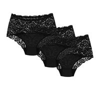 Wolbar Dame Slip 3Er Pack Bund Pantys Spitze Elegant Unterhose Unterwäsche WB414, Schwarz,XXL