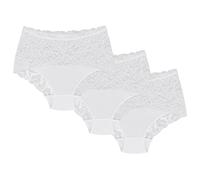 Wolbar Dame Slip 3Er Pack Bund Pantys Spitze Elegant Unterhose Unterwäsche WB414, Weiß,M
