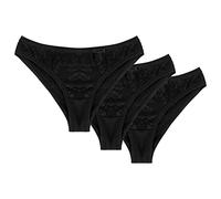 Wolbar Dame Slip 3Er Pack Spitze Schleife Bund Unterhose Komfortabel Unterwäsche WB166, Schwarz,S