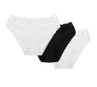 Wolbar Damen Mini-Slip 3-Er Pack Spitze Klassisch Elegant Sinnlich WB158, Weiß-Weiß-Schwarz,L