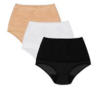 Wolbar Damen Sexy Shapewear-Slips 3-Er Pack Spitze Miederslip Hohe Taille Figurformende WB207, Beige-Weiß-Schwarz,XL