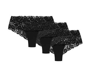 Wolbar Damen Shorts 3Er Pack Spitze Pantys Slips Boxershorts Hipster Unterwäsche WB413, Schwarz,S