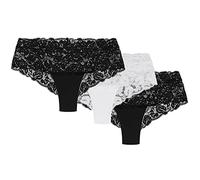 Wolbar Damen Shorts 3Er Pack Spitze Pantys Slips Boxershorts Hipster Unterwäsche WB413, Schwarz-Schwarz-Weiß,XL