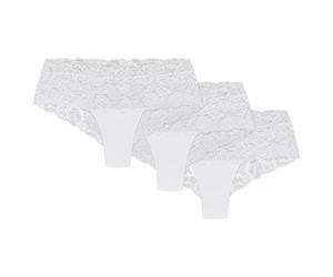 Wolbar Damen Shorts 3Er Pack Spitze Pantys Slips Boxershorts Hipster Unterwäsche WB413, Weiß,M