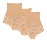 Wolbar Miederslip Damen Slips 3Er Pack Panties Höschen Hohe Taille Hipster Slip Figurformende Bauchkontrolle Shapewear Seamless Nahtlose, Beige,M