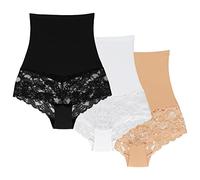 Wolbar Miederslip Damen Slips 3Er Pack Panties Höschen Hohe Taille Hipster Slip Figurformende Bauchkontrolle Shapewear, Beige-Weiß-Schwarz,XXL
