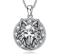 Wolf Halskette Keltischer Knoten 925 Sterling Silber Mond Viking Anhänger Halskette Schmuck Geschenke für Frauen Männer Mädchen