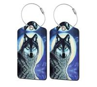 Wolf Under Moon Reiseetiketten aus PU-Leder, zum Konfigurieren von Handtaschen, Gepäckanhänger, 2 Stück