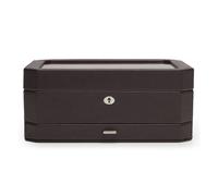 WOLF Windsor Uhrenbox mit Schublade - verfügt über 10 Uhrenfächer, acht Ringrollen und 17 Schmuckfächer - Außenseite aus veganem Leder, braun/orange, Luxuriös