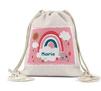 wolga-kreativ Turnbeutel Bio BW Mädchen Junge Regenbogen Sonne Name Sportbeutel Schule Kindergarten Sportrucksack Stoffbeutel Stofftasche Schuhtasche Gym Bag Turnsack Kita Kinder mit Namen
