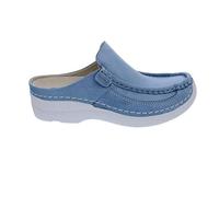 Wolky Clog Roll Slide 0620261-850, schimmerndes Glattleder, Blau, Fußbett zum Wechseln Blau Gr. 39