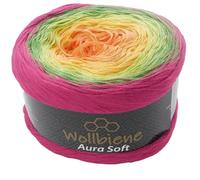 Wollbiene Aura Soft Farbverlaufsgarn 250g - 1000m - 4 Fädig gefacht Bobbel Strickwolle Häkeln Bobbel Wolle Farbverlauf, Strickwolle Mehrfarbig (711 pink grün gelb)