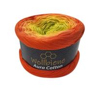 Wollbiene Farbverlaufsgarn 200g - 800m - 4 Fädig Bobbel Strickwolle Häkeln Bobbel Wolle Farbverlauf, 100% Baumwolle, Strickwolle Mehrfarbig (813 orange gelb lime)