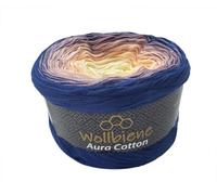 Wollbiene Farbverlaufsgarn 200g - 800m - 4 Fädig Bobbel Strickwolle Häkeln Bobbel Wolle Farbverlauf, 100% Baumwolle, Strickwolle Mehrfarbig (805 dunkelblau apricot vanille)