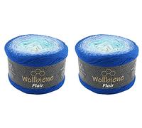 Wollbiene Flair Cotton 2x250g Bobbel Wolle Farbverlauf, 100% Baumwolle, Bobble Strickwolle Mehrfarbig (917 blau hellblau)