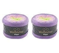 Wollbiene Flair Cotton 2x250g Bobbel Wolle Farbverlauf, 100% Baumwolle, Bobble Strickwolle Mehrfarbig (913 lila rosa gelbgrün)