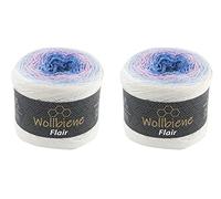 Wollbiene Flair Cotton 2x250g Bobbel Wolle Farbverlauf, 100% Baumwolle, Bobble Strickwolle Mehrfarbig (915 weiß zartrosa blau)