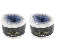 Wollbiene Flair Cotton 2x250g Bobbel Wolle Farbverlauf, 100% Baumwolle, Bobble Strickwolle Mehrfarbig (916 weiß grau blau)