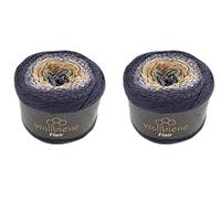 Wollbiene Flair Cotton 2x250g Bobbel Wolle Farbverlauf, 100% Baumwolle, Bobble Strickwolle Mehrfarbig (921 dunkelgrau weiß ocker)