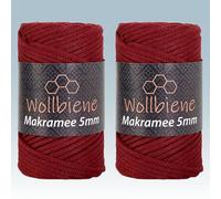 Wollbiene Makramee Garn 5mm I 2x70m I Makramee Natur - Baumwollgarn Mischgarn zum Knüpfen von Macrame - Rope Garn - Makramee-Garn aus Baumwolle für Kunst DIY Handwerk (dunkelrot 06)